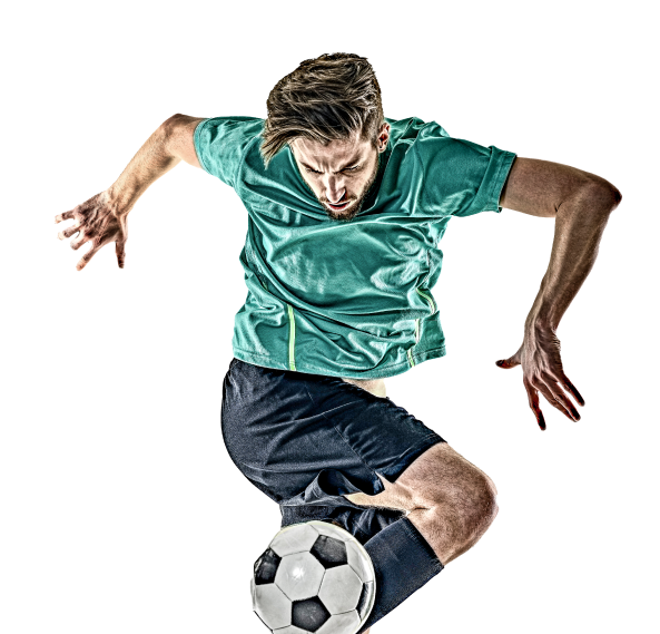 A football player kicking a ball at high-speed